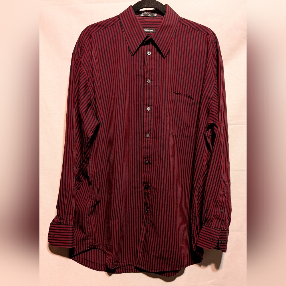 Claiborne Red and Black Pinstripe Button Up Shirt Size L